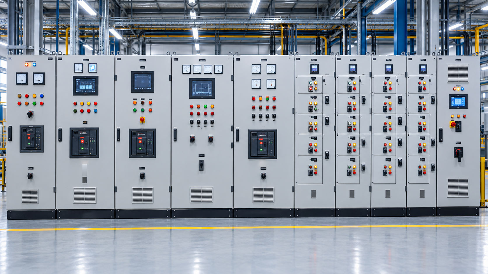 Electrical control panel lineup engineered for power distribution and protection