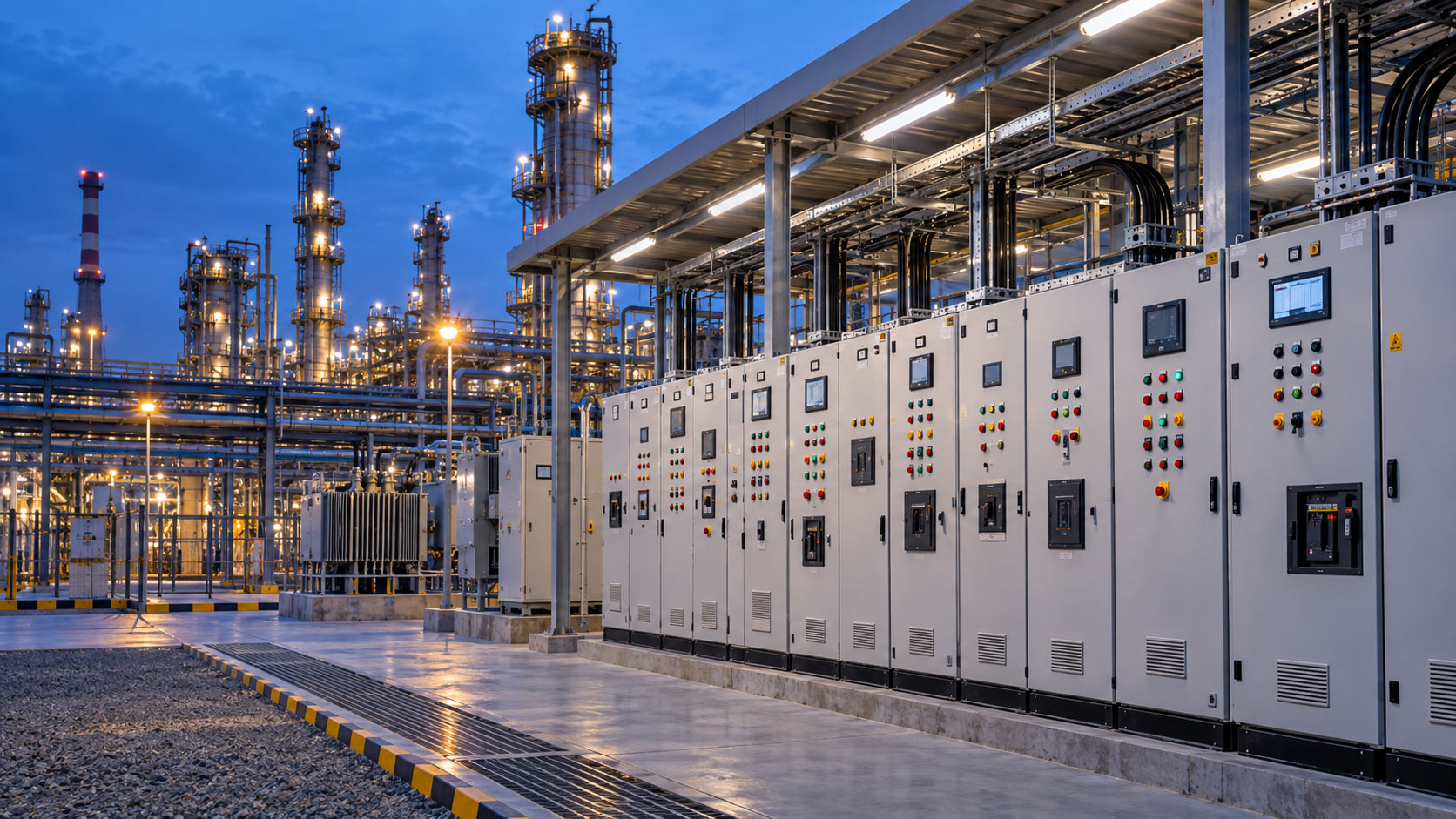 Electrical control systems serving a refinery and process facility