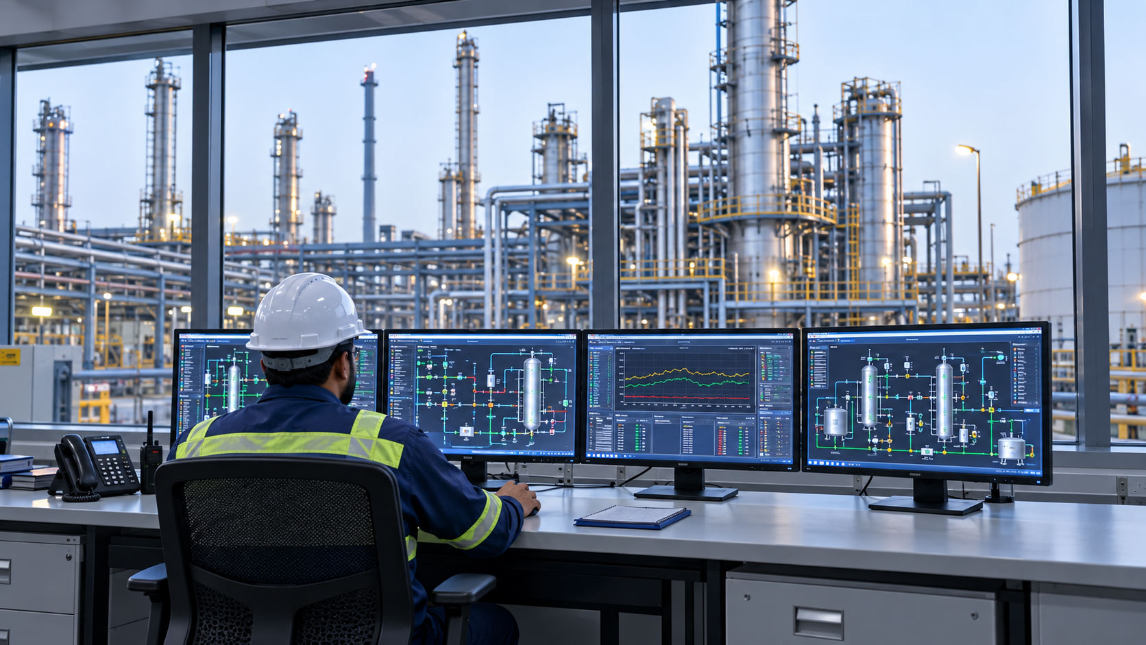 Tvashtra engineer monitoring process plant operations through SCADA workstations