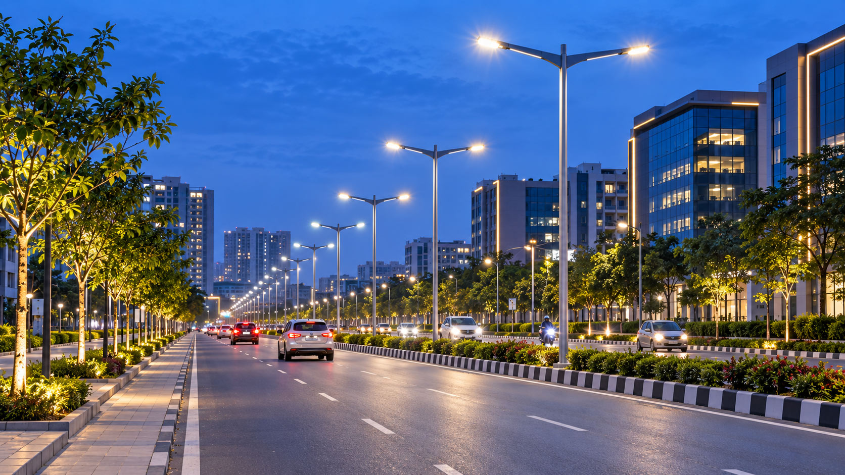 Smart street lighting across an urban road