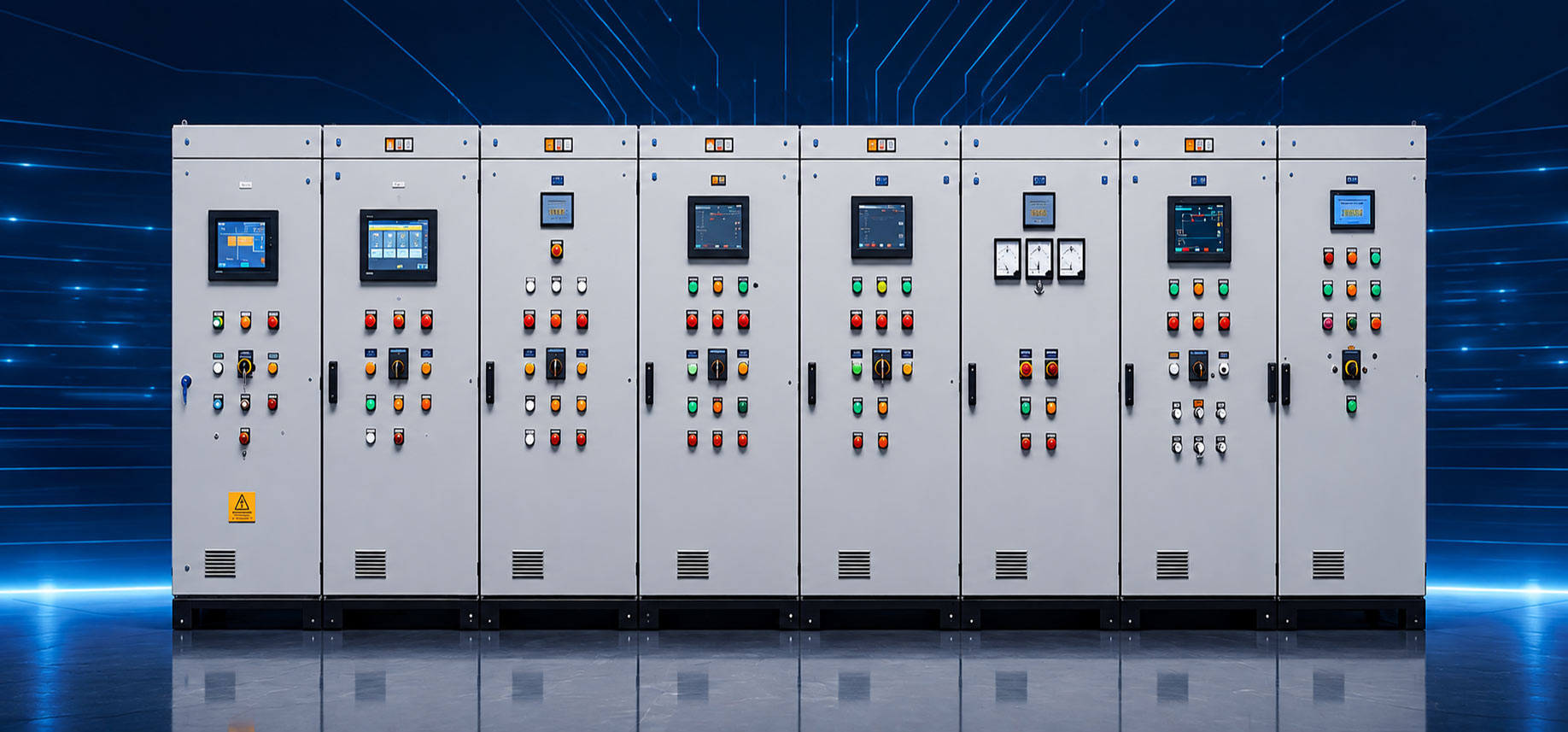 Electrical control panel with organised components and internal wiring